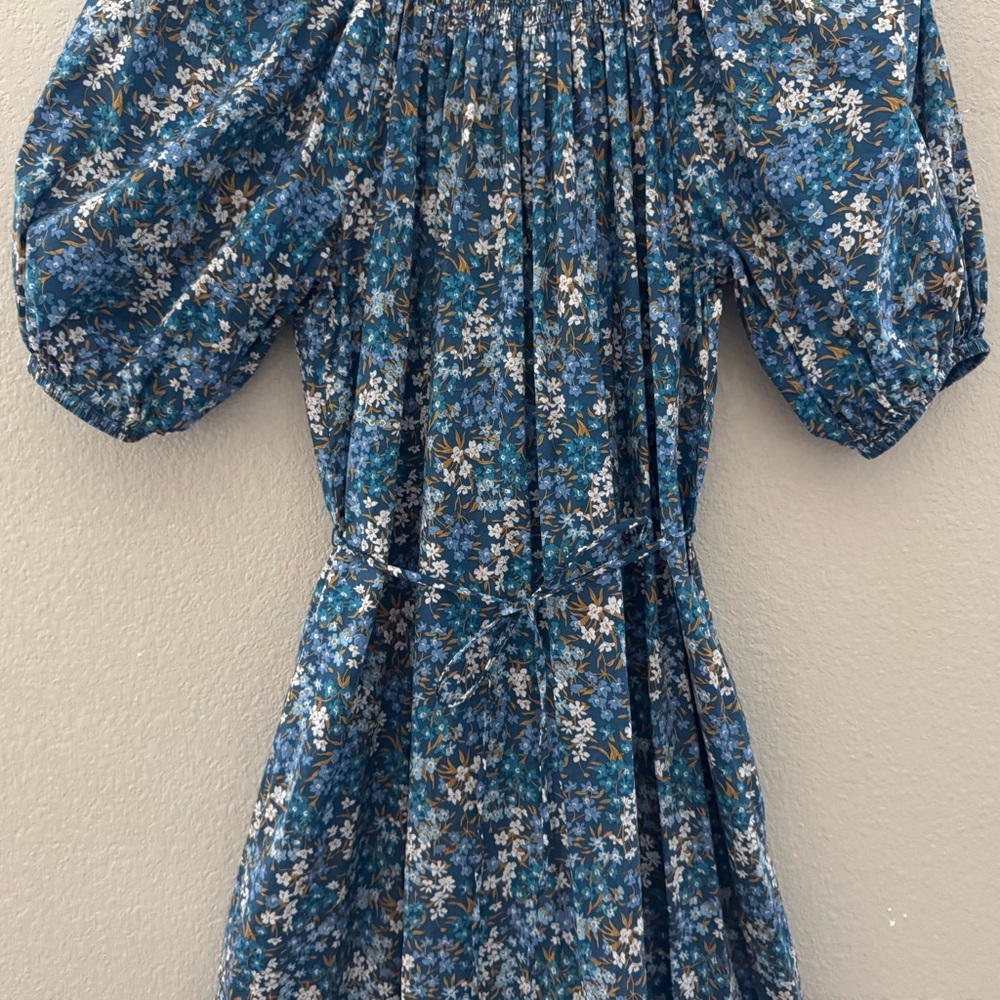 J. Crew Smocked Puff Sleeve Midi Dress XS Liberty Fabric Blue Floral Cottagecore - Picture 8 of 16
